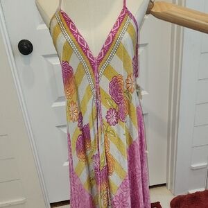 Floral Strappy Maxi Dress - Pink and Yellow